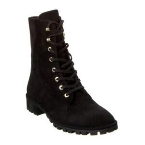 Stuart Weitzman Laine Suede Combat Boots Black Lace Up Lug Sole US 8